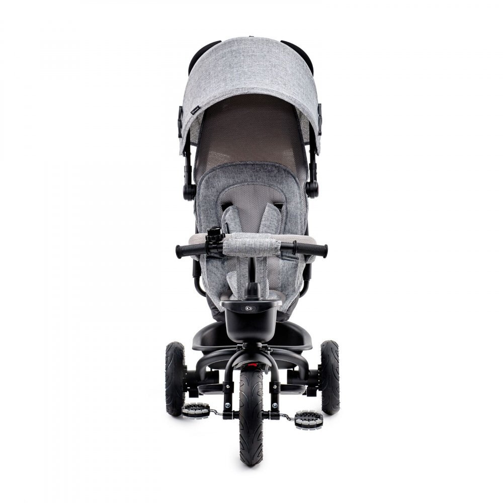 KINDERKRAFT Tricicleta pentru copii Aveo Light Grey de la 9 luni cu sezut rotativ suport pentru picioare maner cu control al directiei gentuta si cos pentru accesorii