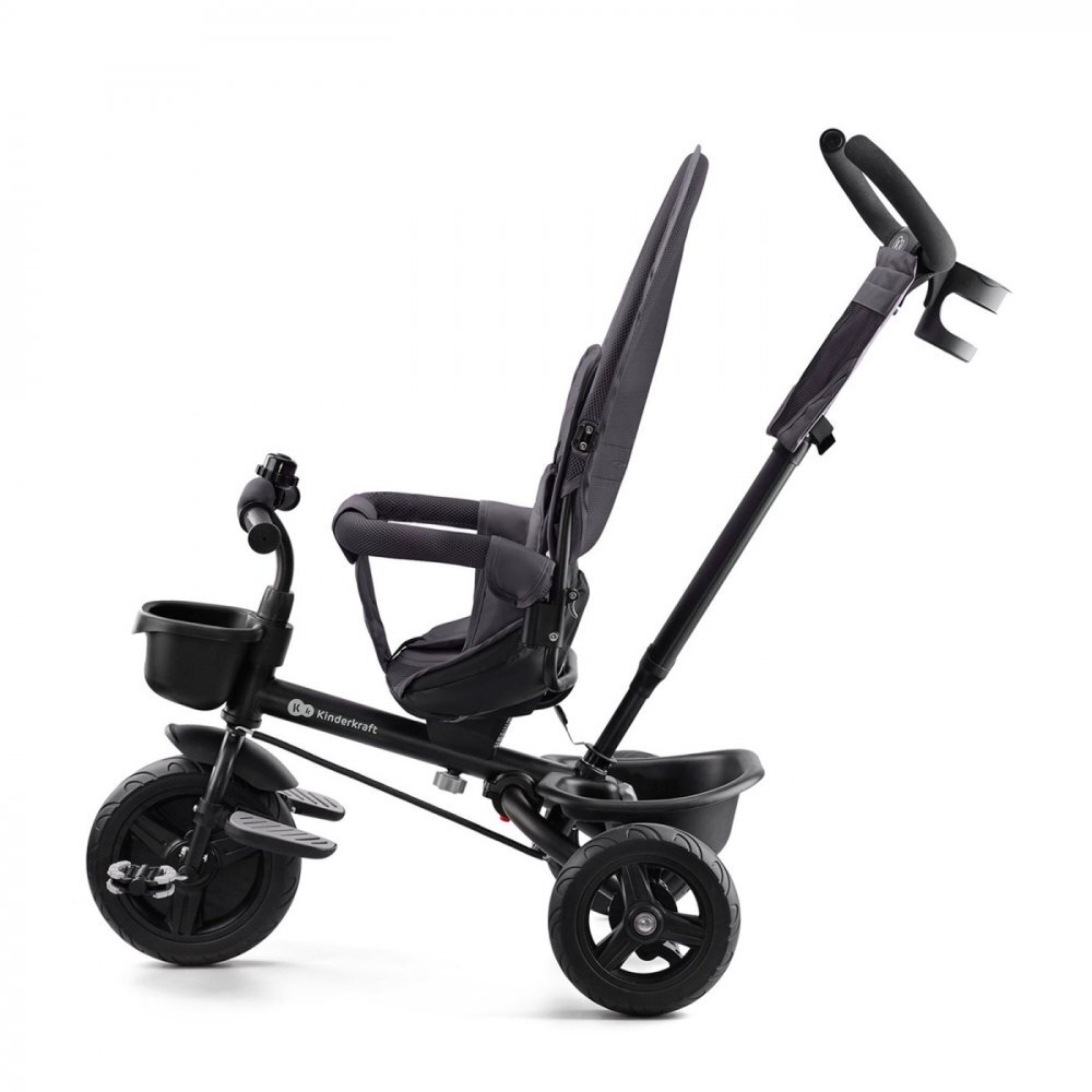 KINDERKRAFT Tricicleta pentru copii Aveo Malachite Grey de la 9 luni cu sezut rotativ suport pentru picioare maner cu control al directiei gentuta si cos pentru accesorii