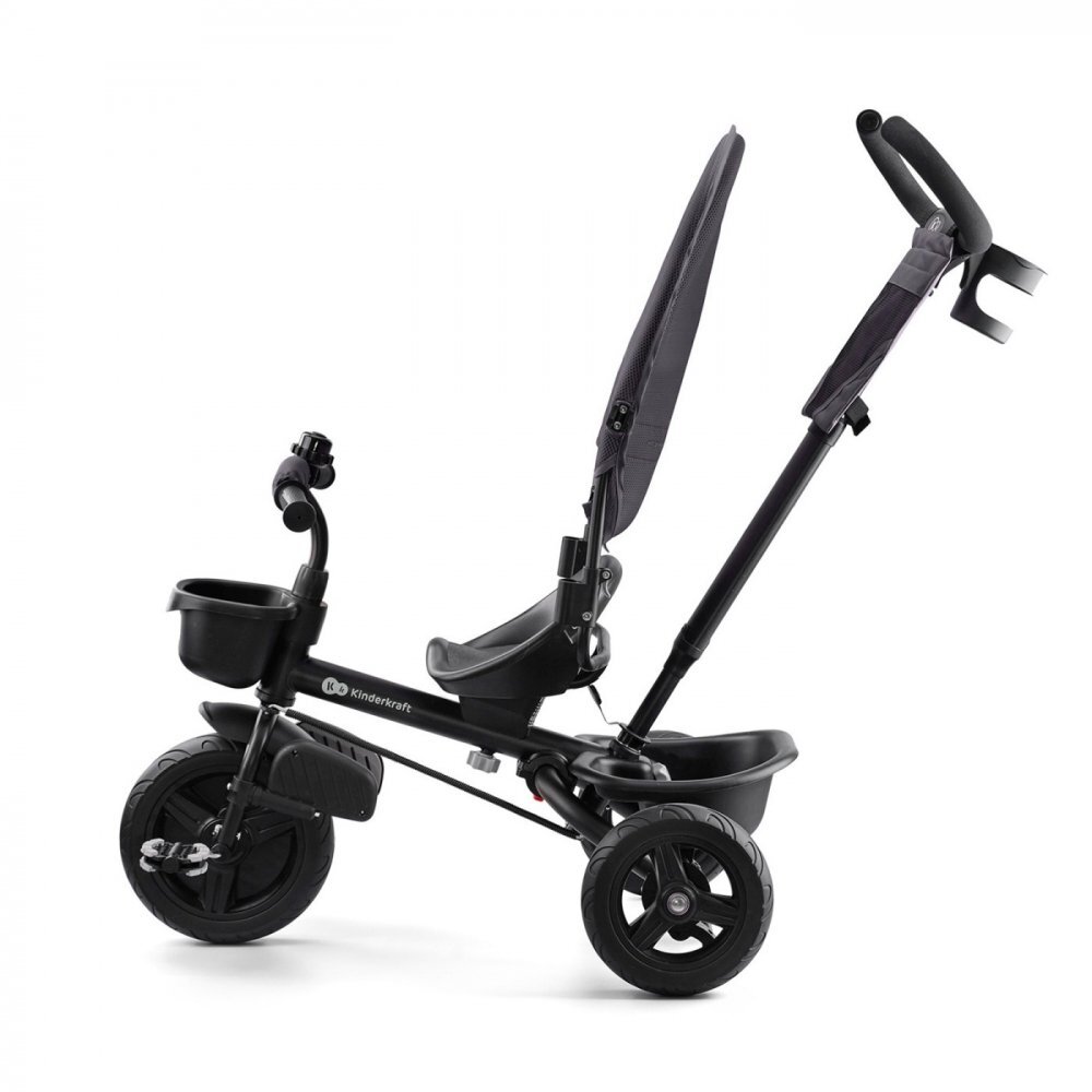 KINDERKRAFT Tricicleta pentru copii Aveo Malachite Grey de la 9 luni cu sezut rotativ suport pentru picioare maner cu control al directiei gentuta si cos pentru accesorii