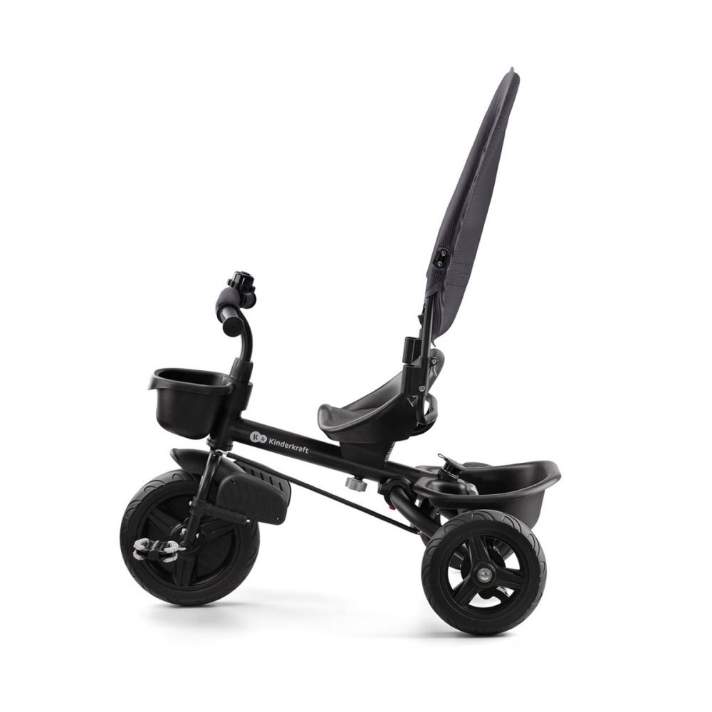 KINDERKRAFT Tricicleta pentru copii Aveo Malachite Grey de la 9 luni cu sezut rotativ suport pentru picioare maner cu control al directiei gentuta si cos pentru accesorii