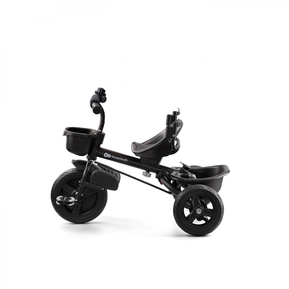 KINDERKRAFT Tricicleta pentru copii Aveo Malachite Grey de la 9 luni cu sezut rotativ suport pentru picioare maner cu control al directiei gentuta si cos pentru accesorii