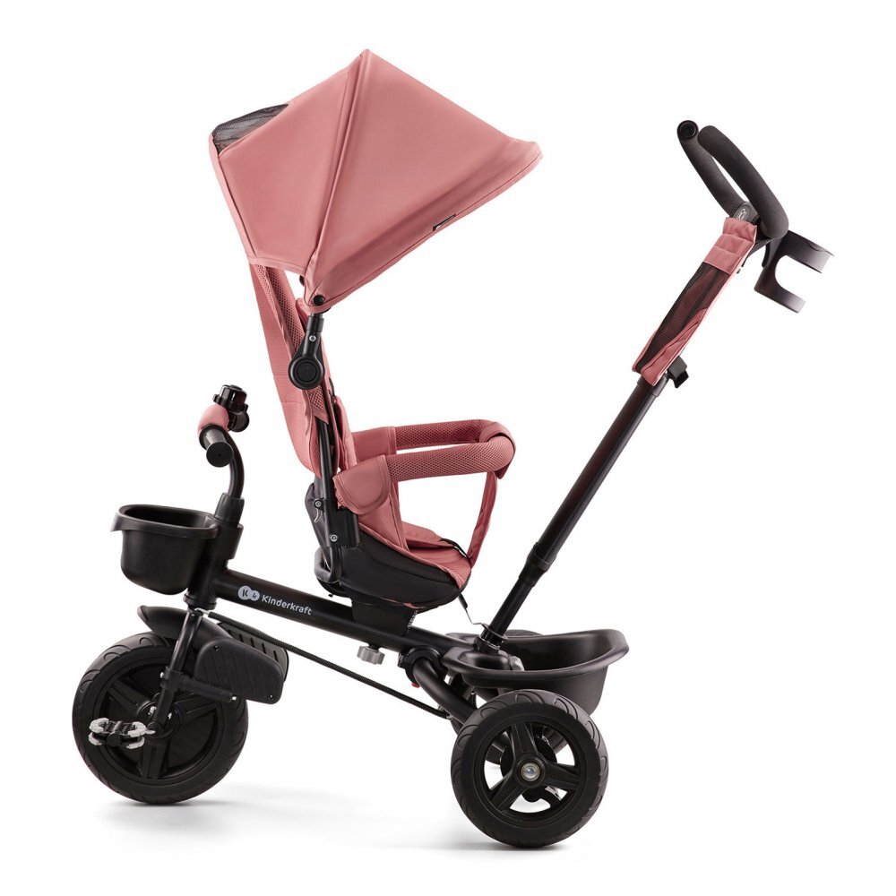 KINDERKRAFT Tricicleta pentru copii Aveo Rose Pink de la 9 luni cu sezut rotativ suport pentru picioare maner cu control al directiei gentuta si cos pentru accesorii