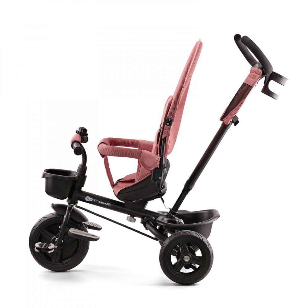KINDERKRAFT Tricicleta pentru copii Aveo Rose Pink de la 9 luni cu sezut rotativ suport pentru picioare maner cu control al directiei gentuta si cos pentru accesorii