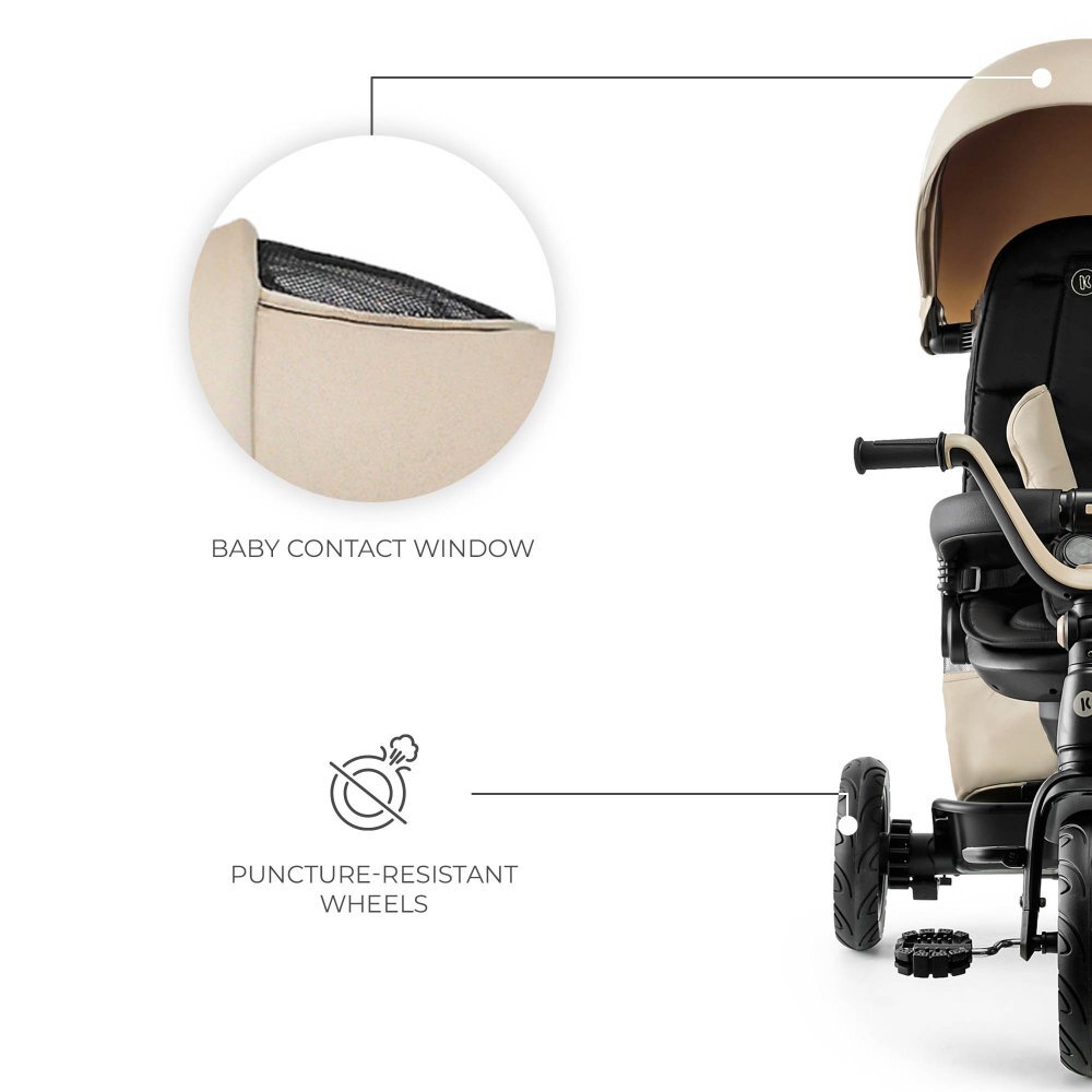 KINDERKRAFT Tricicleta pentru copii Easytwist Beige cu scaun reversibil pozitie de somn cauciucuri PU protectie UV de la varsta de 9 luni