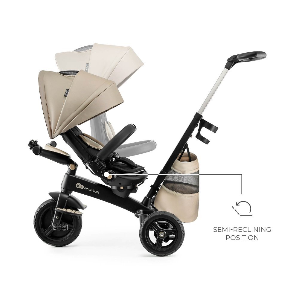 KINDERKRAFT Tricicleta pentru copii Easytwist Beige cu scaun reversibil pozitie de somn cauciucuri PU protectie UV de la varsta de 9 luni
