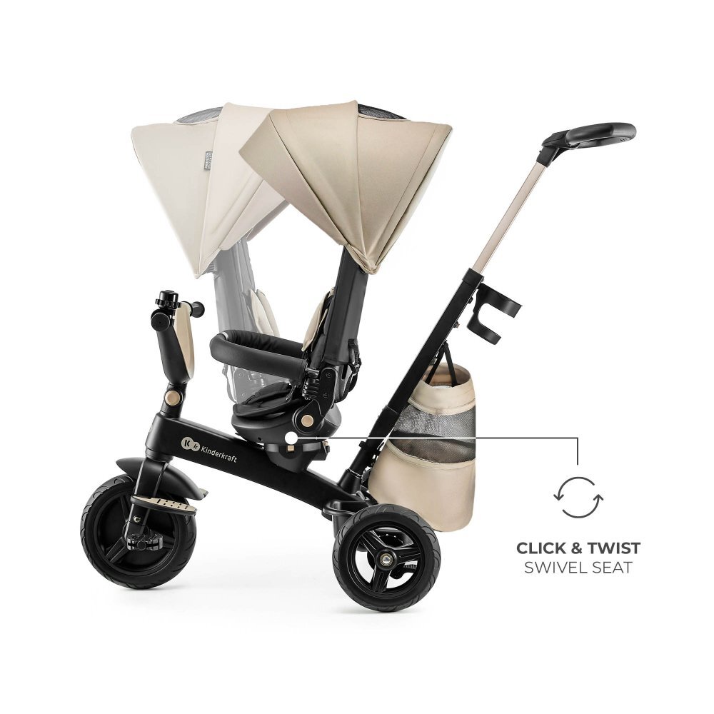 KINDERKRAFT Tricicleta pentru copii Easytwist Beige cu scaun reversibil pozitie de somn cauciucuri PU protectie UV de la varsta de 9 luni