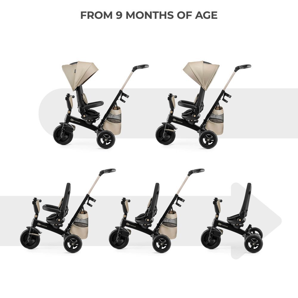 KINDERKRAFT Tricicleta pentru copii Easytwist Beige cu scaun reversibil pozitie de somn cauciucuri PU protectie UV de la varsta de 9 luni