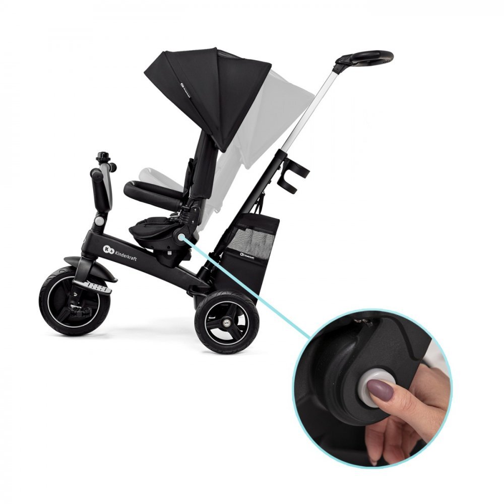 KINDERKRAFT Tricicleta pentru copii Easytwist Black cu scaun reversibil pozitie de somn cauciucuri PU protectie UV de la varsta de 9 luni