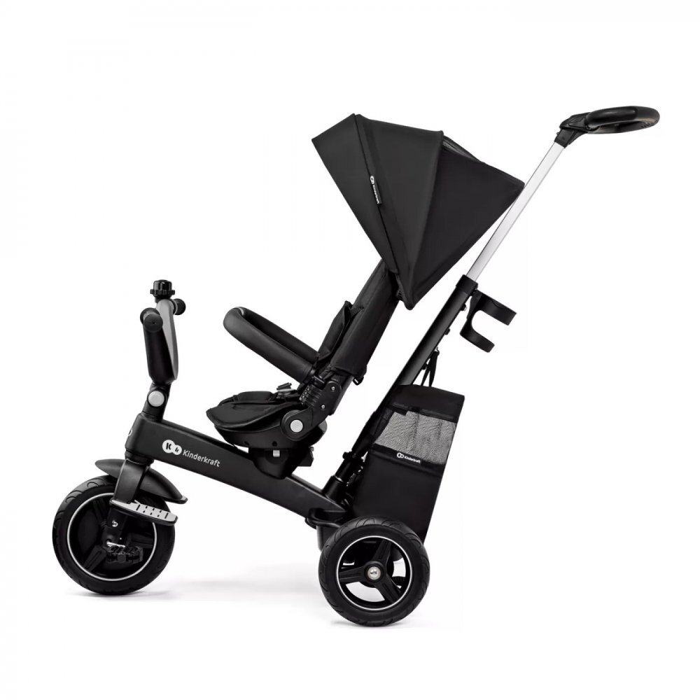 KINDERKRAFT Tricicleta pentru copii Easytwist Black cu scaun reversibil pozitie de somn cauciucuri PU protectie UV de la varsta de 9 luni