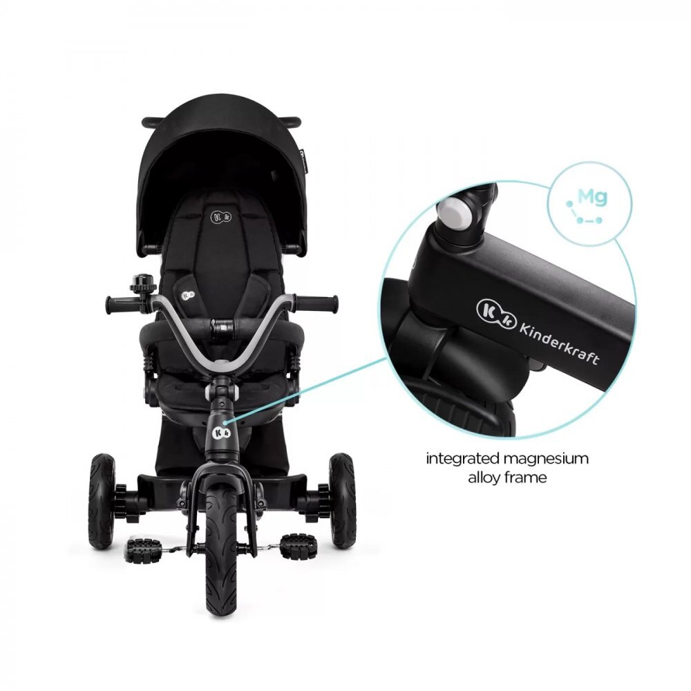 KINDERKRAFT Tricicleta pentru copii Easytwist Black cu scaun reversibil pozitie de somn cauciucuri PU protectie UV de la varsta de 9 luni