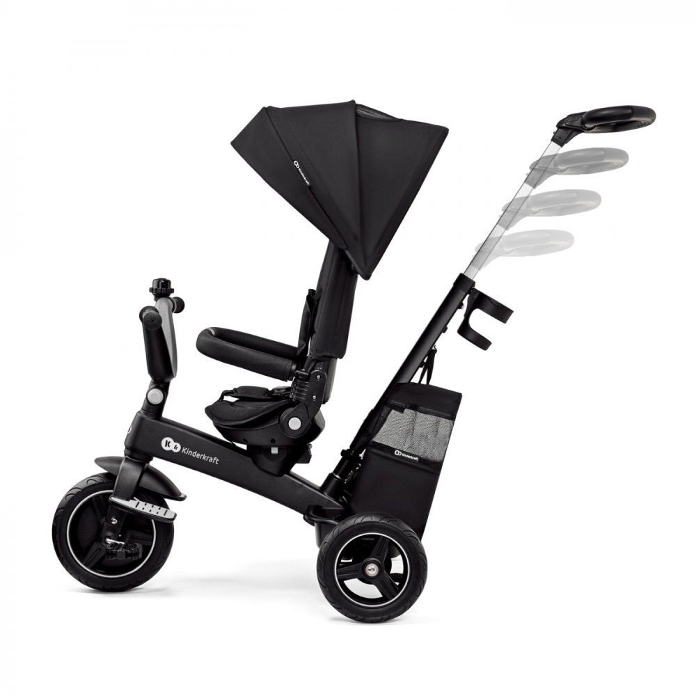 KINDERKRAFT Tricicleta pentru copii Easytwist Black cu scaun reversibil pozitie de somn cauciucuri PU protectie UV de la varsta de 9 luni