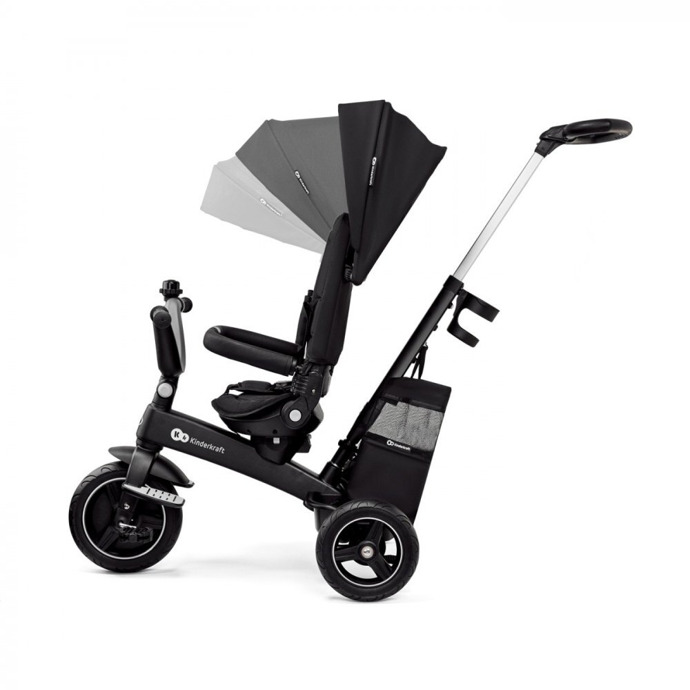 KINDERKRAFT Tricicleta pentru copii Easytwist Black cu scaun reversibil pozitie de somn cauciucuri PU protectie UV de la varsta de 9 luni