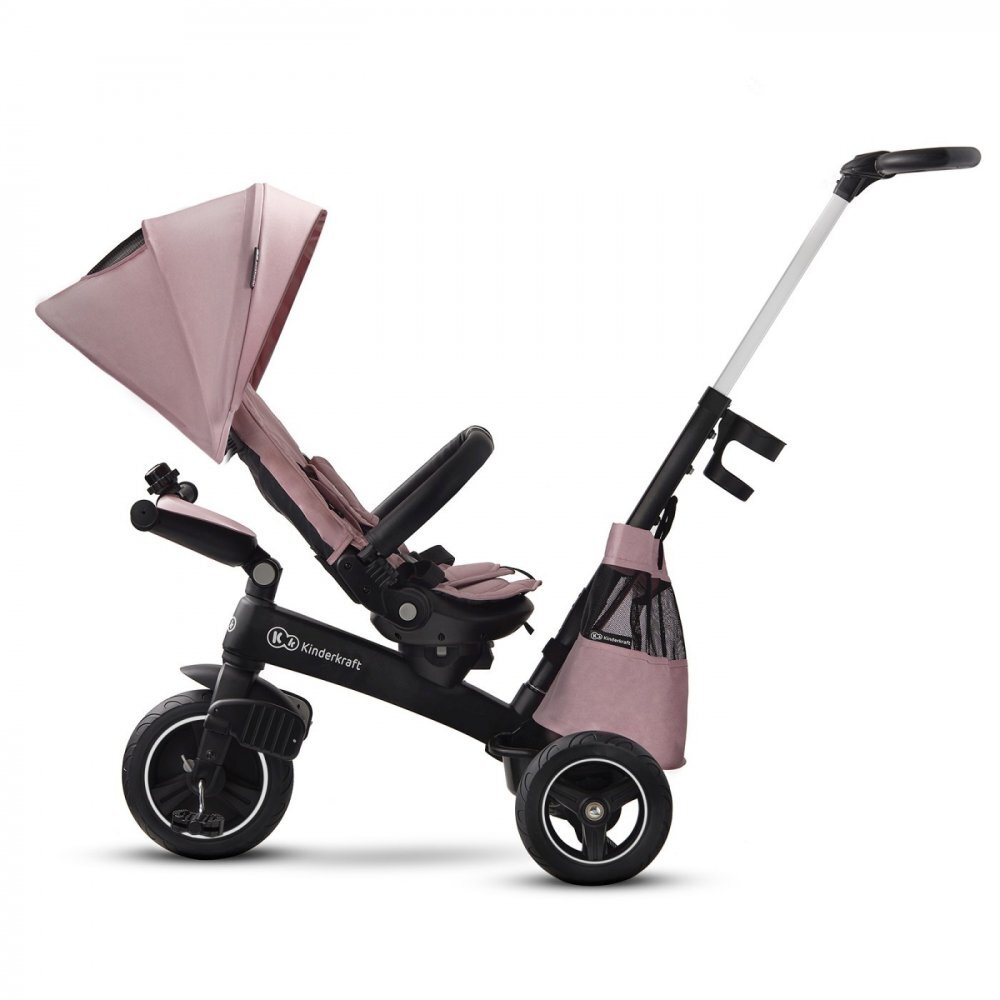 KINDERKRAFT Tricicleta pentru copii Easytwist Mauvelous Pink cu scaun reversibil pozitie de somn cauciucuri PU protectie UV de la varsta de 9 luni