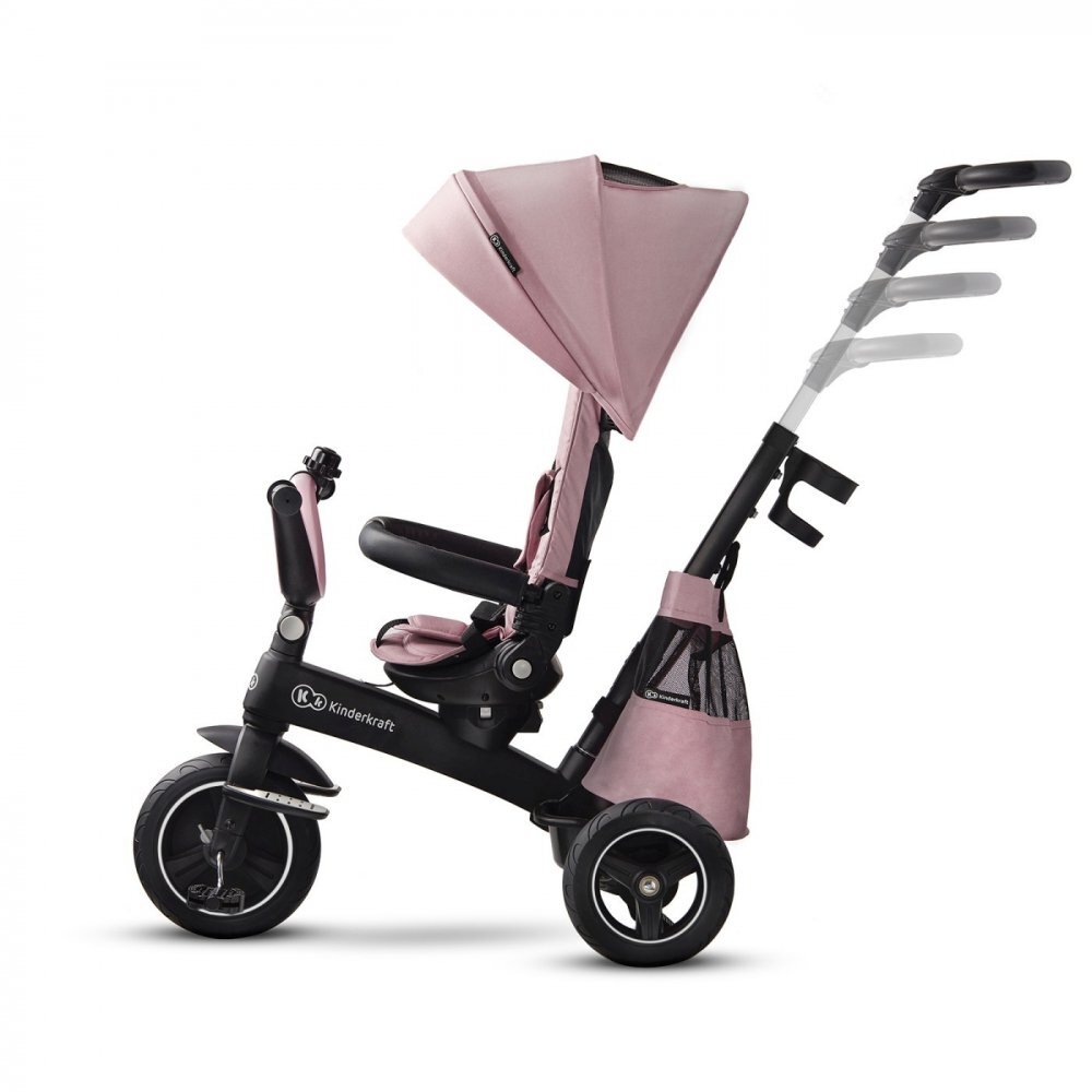 KINDERKRAFT Tricicleta pentru copii Easytwist Mauvelous Pink cu scaun reversibil pozitie de somn cauciucuri PU protectie UV de la varsta de 9 luni