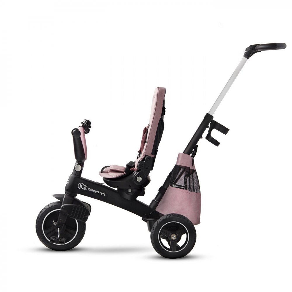 KINDERKRAFT Tricicleta pentru copii Easytwist Mauvelous Pink cu scaun reversibil pozitie de somn cauciucuri PU protectie UV de la varsta de 9 luni