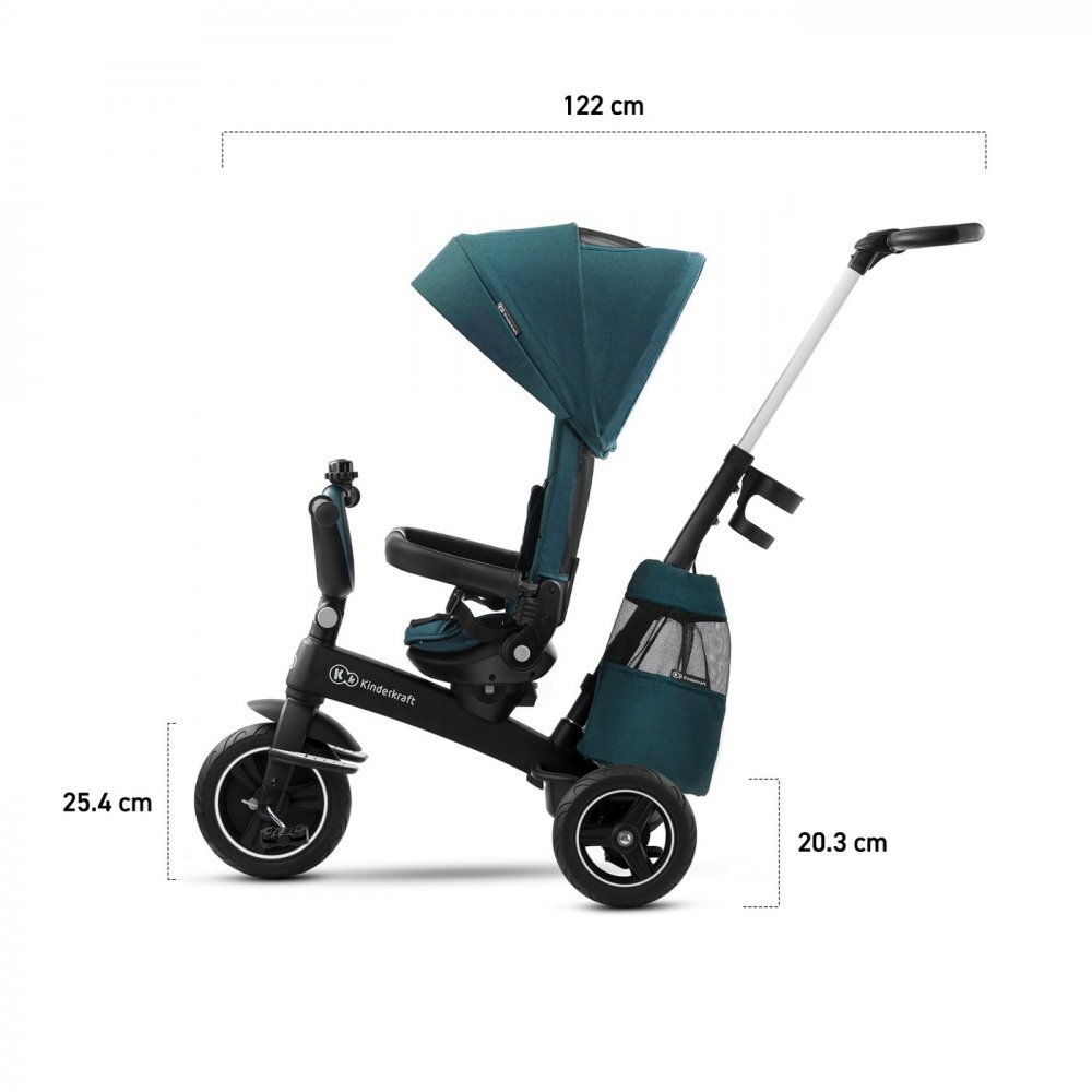 KINDERKRAFT Tricicleta pentru copii Easytwist Midnight Green cu scaun reversibil pozitie de somn cauciucuri PU protectie UV de la varsta de 9 luni