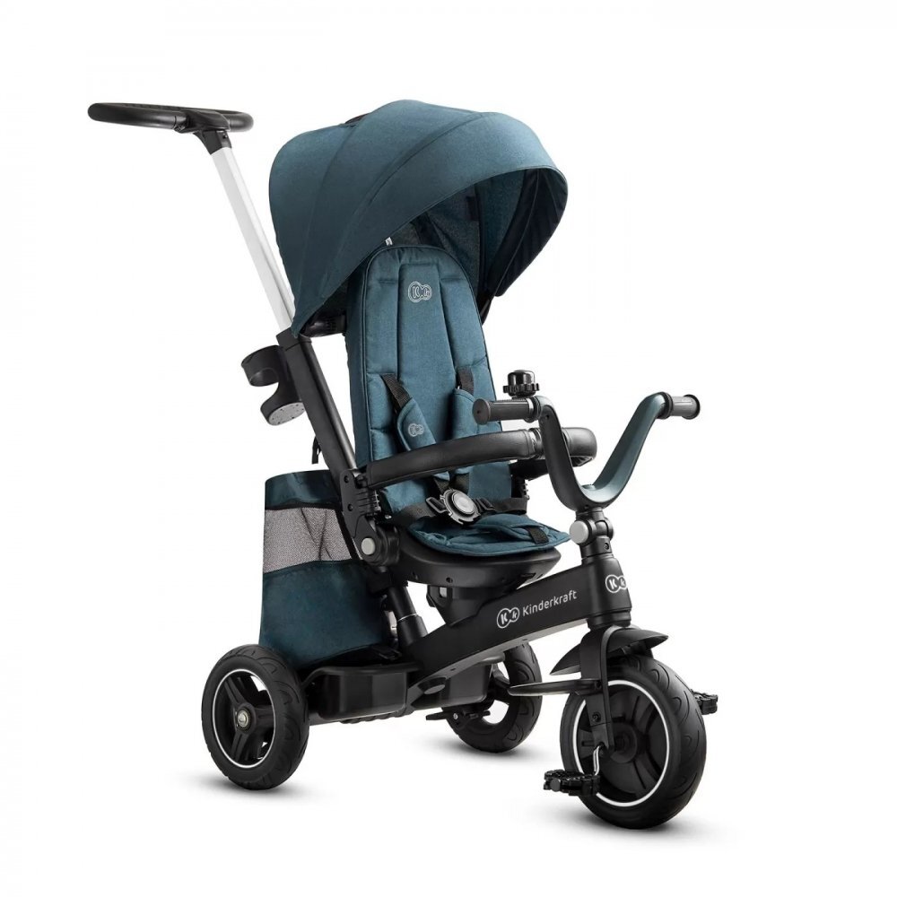 KINDERKRAFT Tricicleta pentru copii Easytwist Midnight Green cu scaun reversibil pozitie de somn cauciucuri PU protectie UV de la varsta de 9 luni