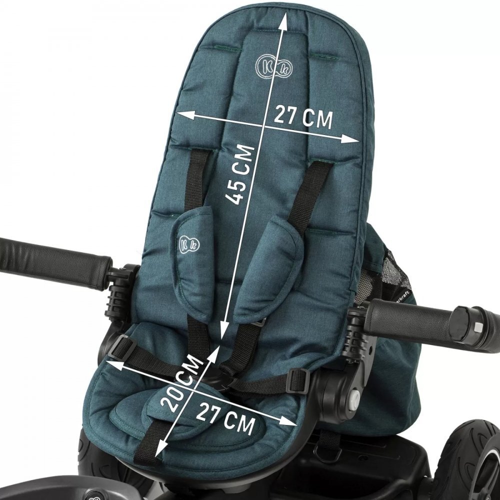 KINDERKRAFT Tricicleta pentru copii Easytwist Midnight Green cu scaun reversibil pozitie de somn cauciucuri PU protectie UV de la varsta de 9 luni