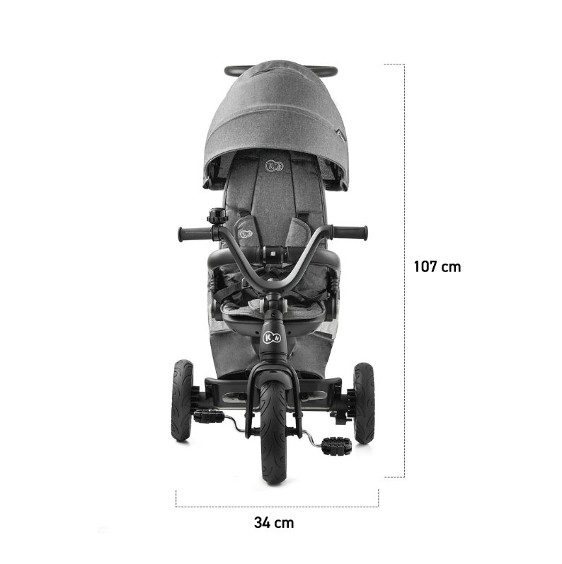 KINDERKRAFT Tricicleta pentru copii Easytwist platinum grey cu sezut rotativ 360 grade maner cu control al directiei reglabil pe 4 niveluri suport pentru cana sac-rucsac pentru accesorii frana pe rotile din spate