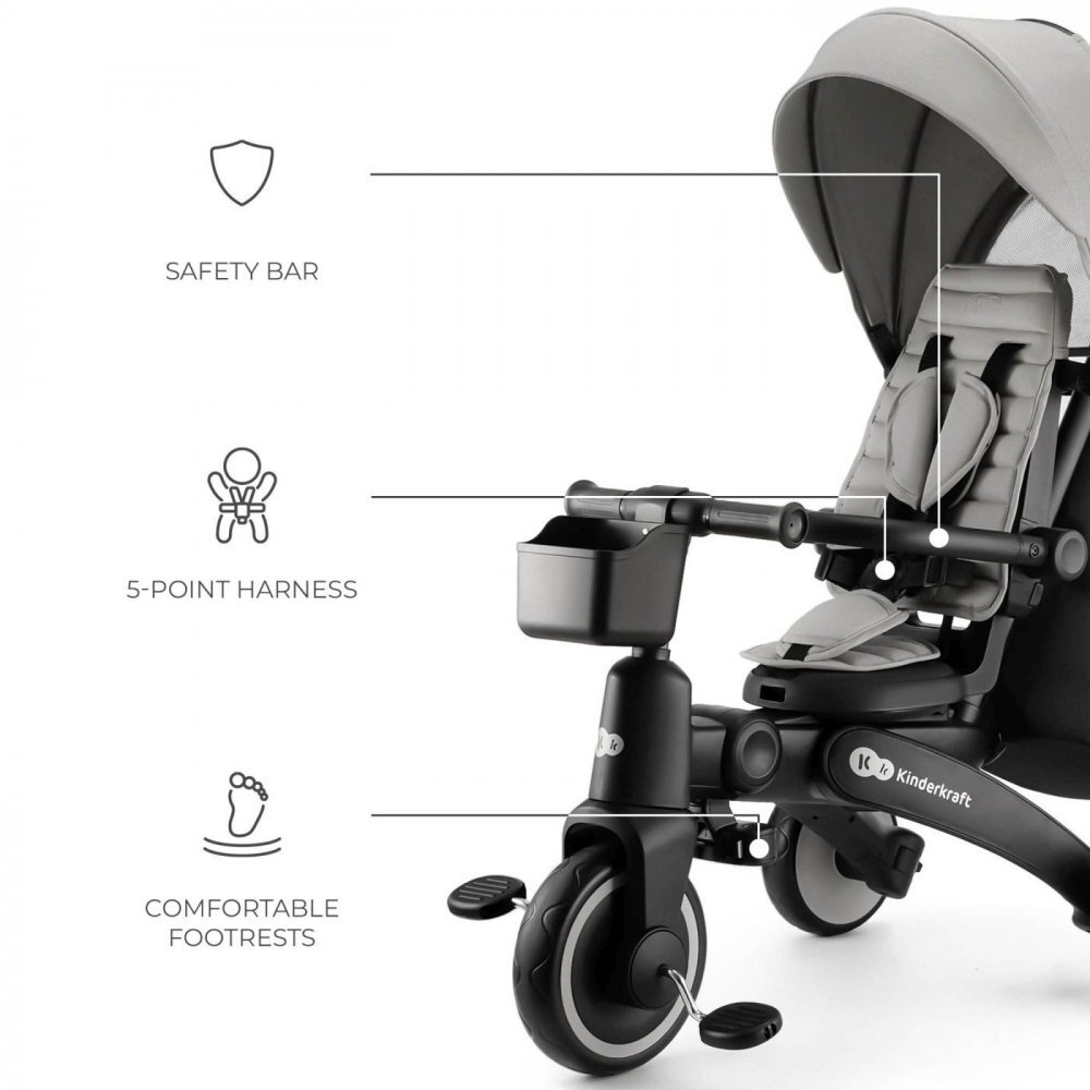 KINDERKRAFT Tricicleta pentru copii Jazz 2 Grey pliabila scaun rotativ spatar reglabil maner ajustabil