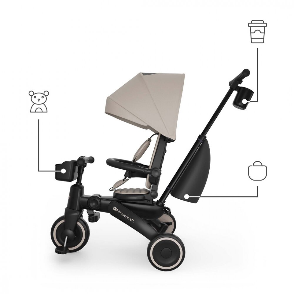 KINDERKRAFT Tricicleta pentru copii Jazz 3 Bej pliabila scaun rotativ spatar reglabil maner ajustabil