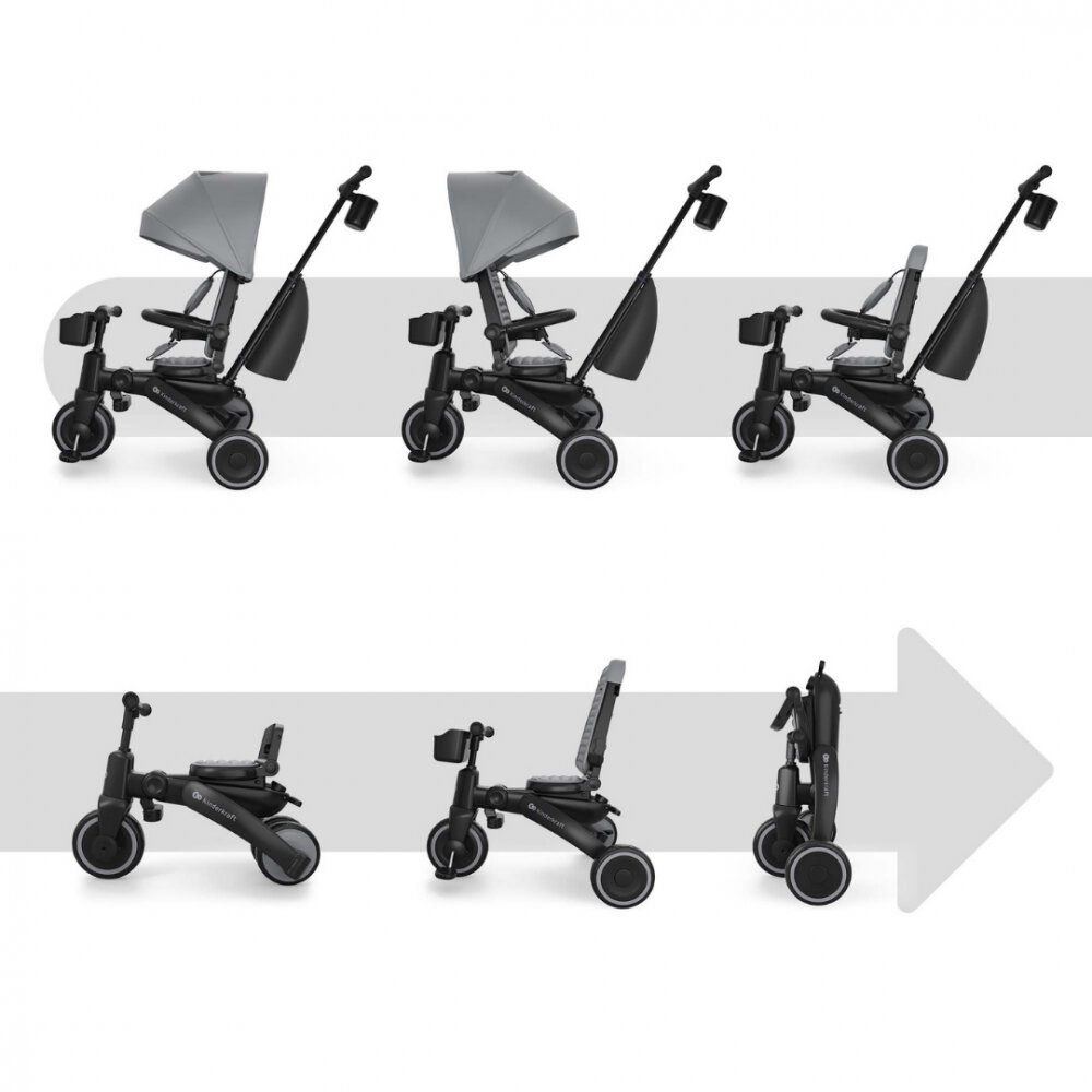 KINDERKRAFT Tricicleta pentru copii Jazz 3 Gri pliabila scaun rotativ spatar reglabil maner ajustabil
