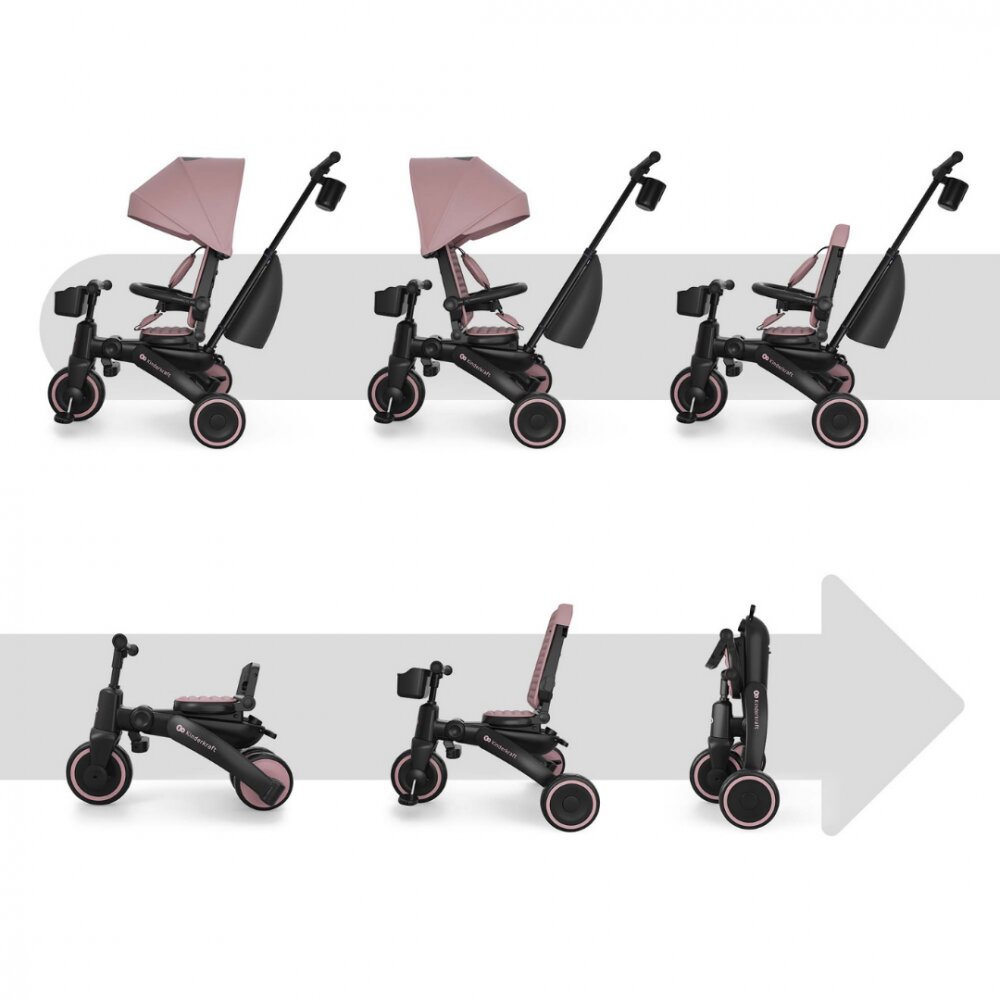 KINDERKRAFT Tricicleta pentru copii Jazz 3 Roz pliabila scaun rotativ spatar reglabil maner ajustabil