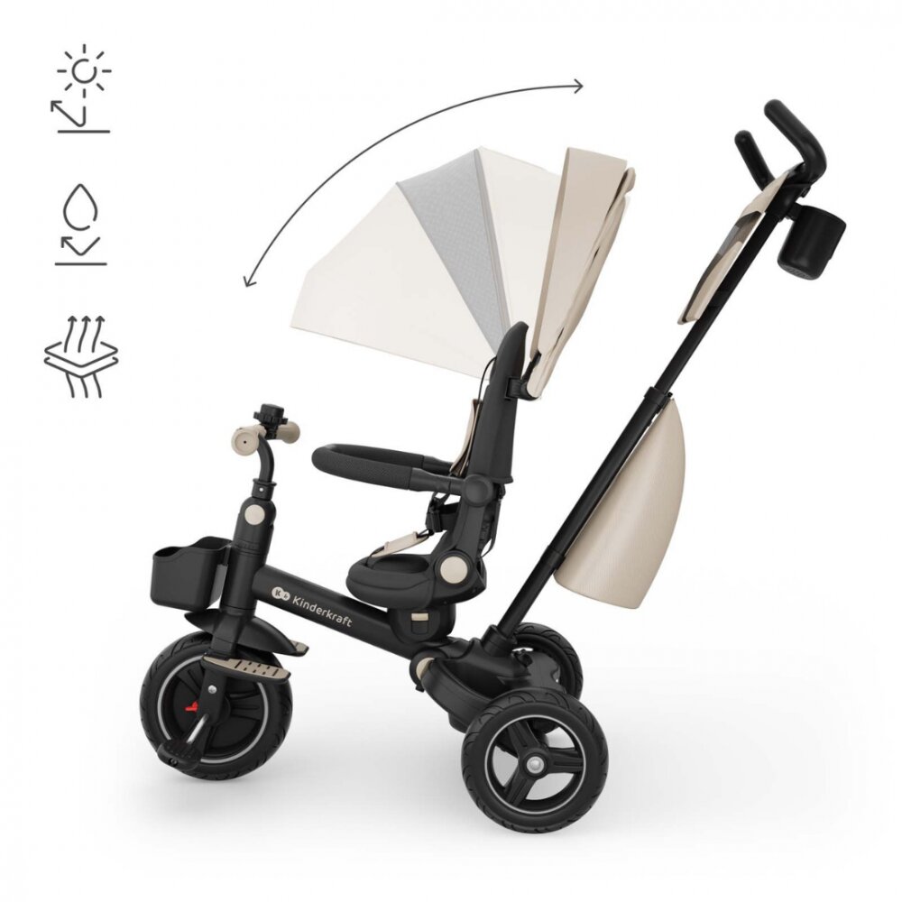 KINDERKRAFT Tricicleta pentru copii Spinstep 2 Plus Beige rotatie 360 maner telescopic greutate admisa 25 kg