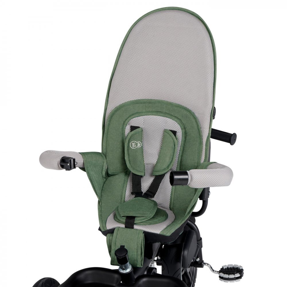 KINDERKRAFT Tricicleta pentru copii Spinstep Green 5 in 1 cu scaun reversibil maner cu control al directiei copertina XXl cu filtru UV roti rezistente PU spatar inalt si confortabil cu husa moale frana pe rotile din spat