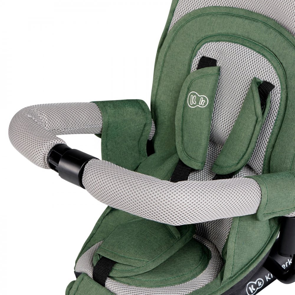 KINDERKRAFT Tricicleta pentru copii Spinstep Green 5 in 1 cu scaun reversibil maner cu control al directiei copertina XXl cu filtru UV roti rezistente PU spatar inalt si confortabil cu husa moale frana pe rotile din spat