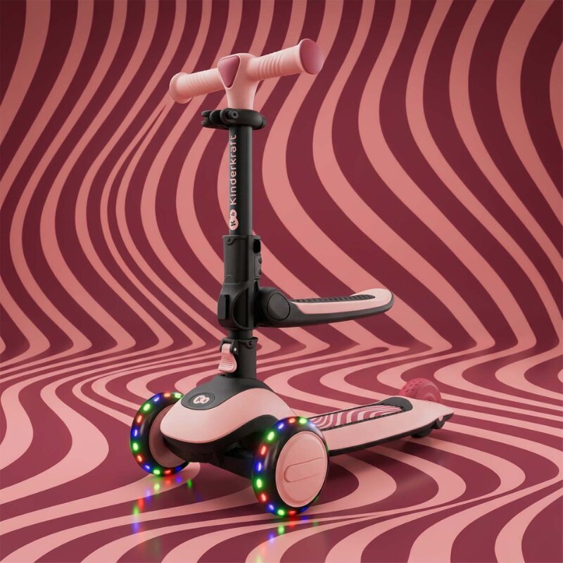 KINDERKRAFT Trotineta pentru copii Halley 2 Rose Pink reglabila pliabila roti Led luminoase cu scaunel