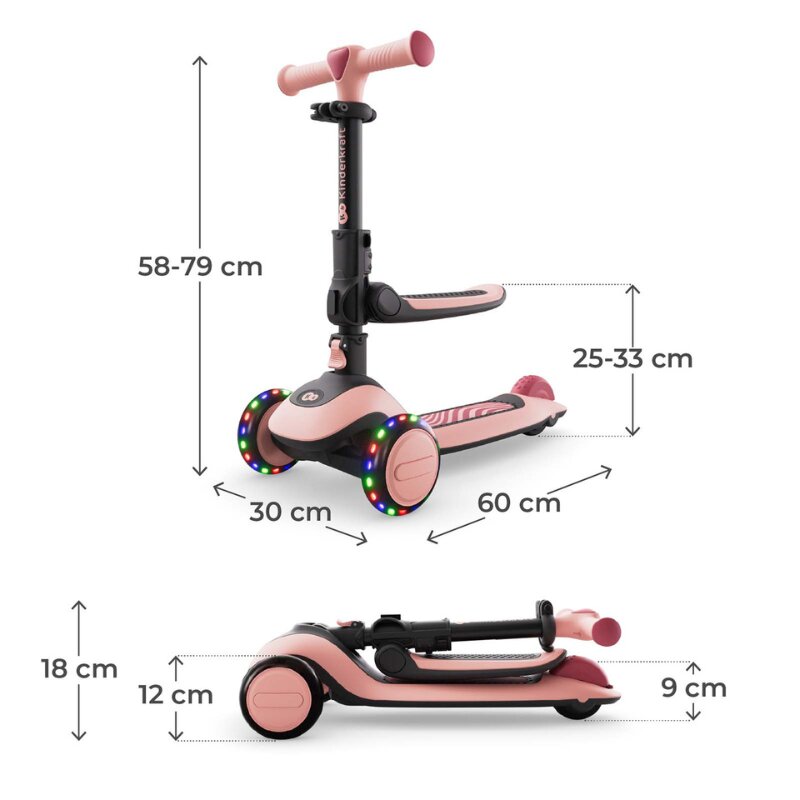KINDERKRAFT Trotineta pentru copii Halley 2 Rose Pink reglabila pliabila roti Led luminoase cu scaunel