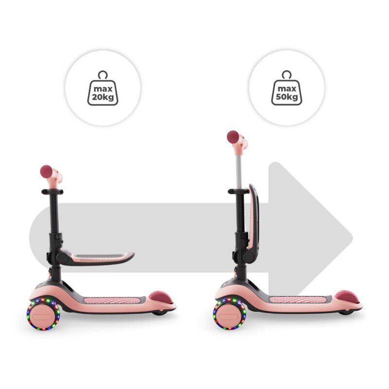 KINDERKRAFT Trotineta pentru copii Halley 2 Rose Pink reglabila pliabila roti Led luminoase cu scaunel
