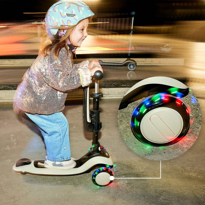 KINDERKRAFT Trotineta pentru copii Halley 2 Stone White reglabila pliabila roti Led luminoase cu scaunel