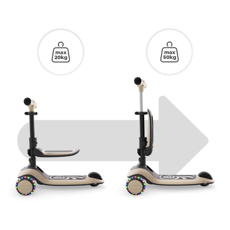 KINDERKRAFT Trotineta pentru copii Halley 2 Stone White reglabila pliabila roti Led luminoase cu scaunel