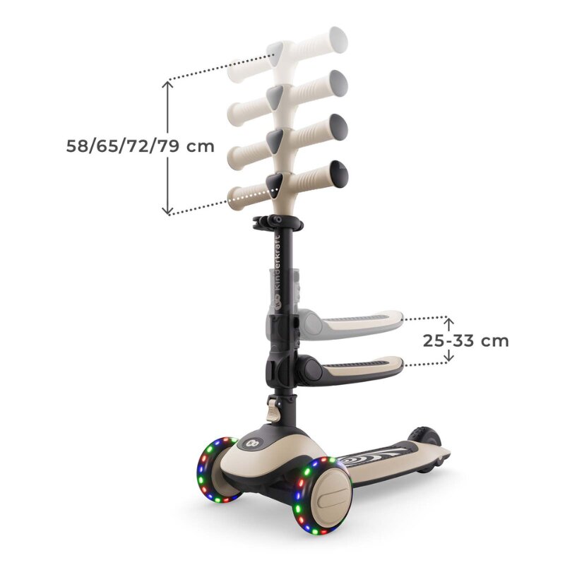 KINDERKRAFT Trotineta pentru copii Halley 2 Stone White reglabila pliabila roti Led luminoase cu scaunel