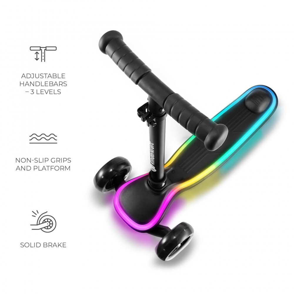 KINDERKRAFT Trotineta pentru copii Raket Black pliabila platforma si roti LED ghidon reglabil greutate admisa 50 kg