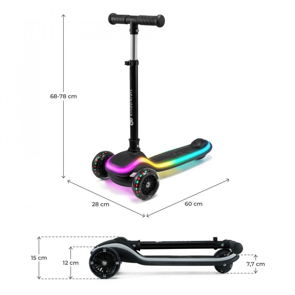 KINDERKRAFT Trotineta pentru copii Raket Black pliabila platforma si roti LED ghidon reglabil greutate admisa 50 kg