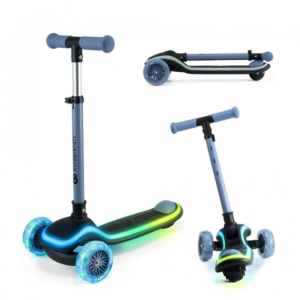 KINDERKRAFT Trotineta pentru copii Raket Blue pliabila platforma si roti LED ghidon reglabil greutate admisa 50 kg