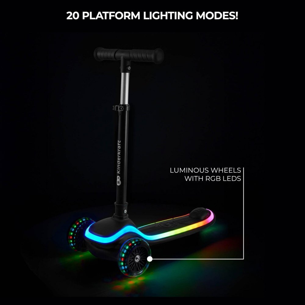 KINDERKRAFT Trotineta pentru copii Raket Blue pliabila platforma si roti LED ghidon reglabil greutate admisa 50 kg