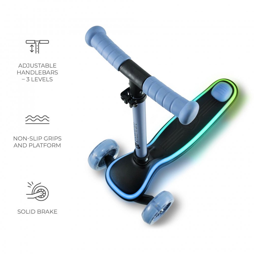 KINDERKRAFT Trotineta pentru copii Raket Blue pliabila platforma si roti LED ghidon reglabil greutate admisa 50 kg