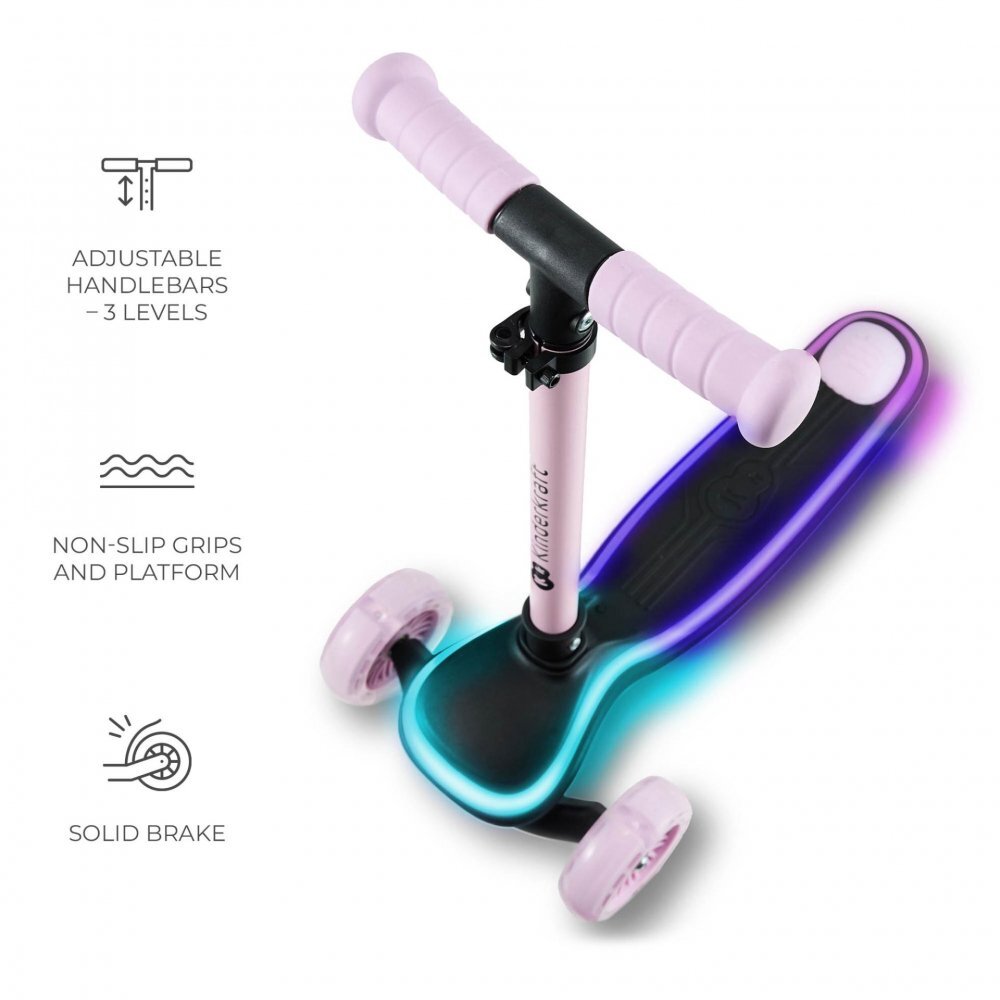 KINDERKRAFT Trotineta pentru copii Raket Pink pliabila platforma si roti LED ghidon reglabil greutate admisa 50 kg