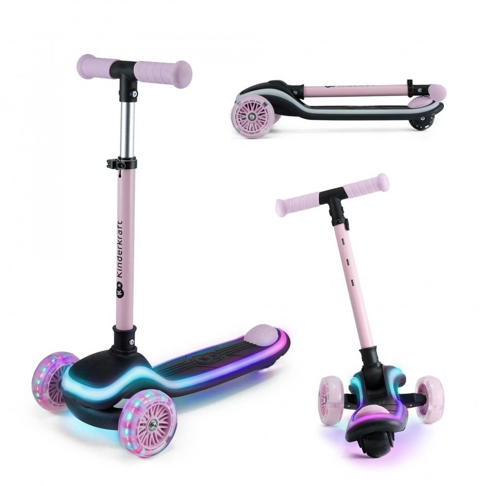 KINDERKRAFT Trotineta pentru copii Raket Pink pliabila platforma si roti LED ghidon reglabil greutate admisa 50 kg