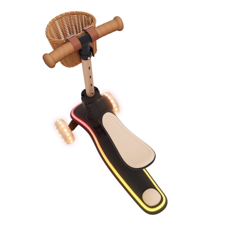 KINDERKRAFT Trotineta pentru copii Raket Up Beige pliabila reglabila cu lumini Led si scaunel