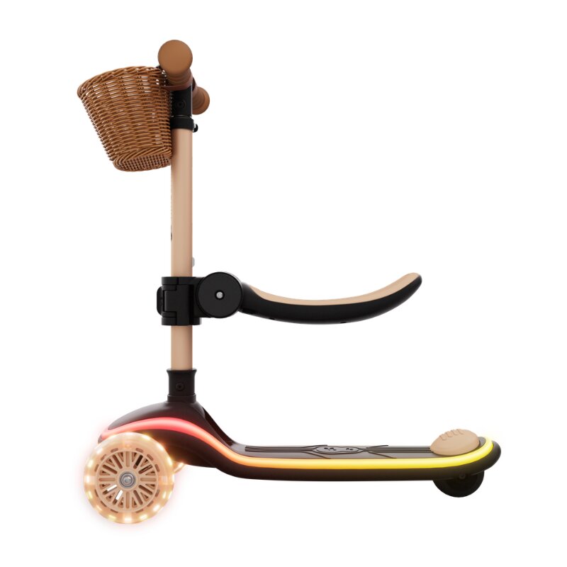 KINDERKRAFT Trotineta pentru copii Raket Up Beige pliabila reglabila cu lumini Led si scaunel