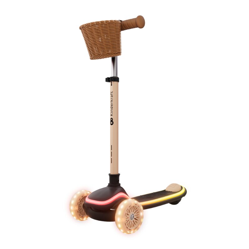 KINDERKRAFT Trotineta pentru copii Raket Up Beige pliabila reglabila cu lumini Led si scaunel