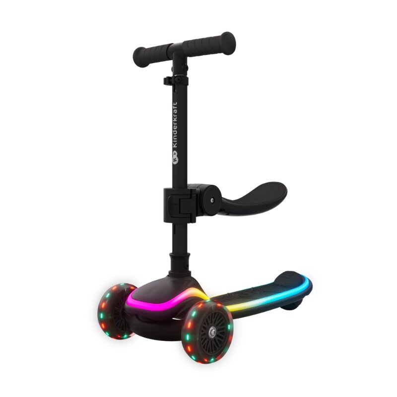 KINDERKRAFT Trotineta pentru copii Raket Up Black pliabila reglabila cu lumini Led si scaunel