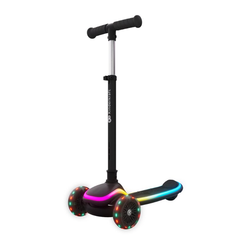 KINDERKRAFT Trotineta pentru copii Raket Up Black pliabila reglabila cu lumini Led si scaunel
