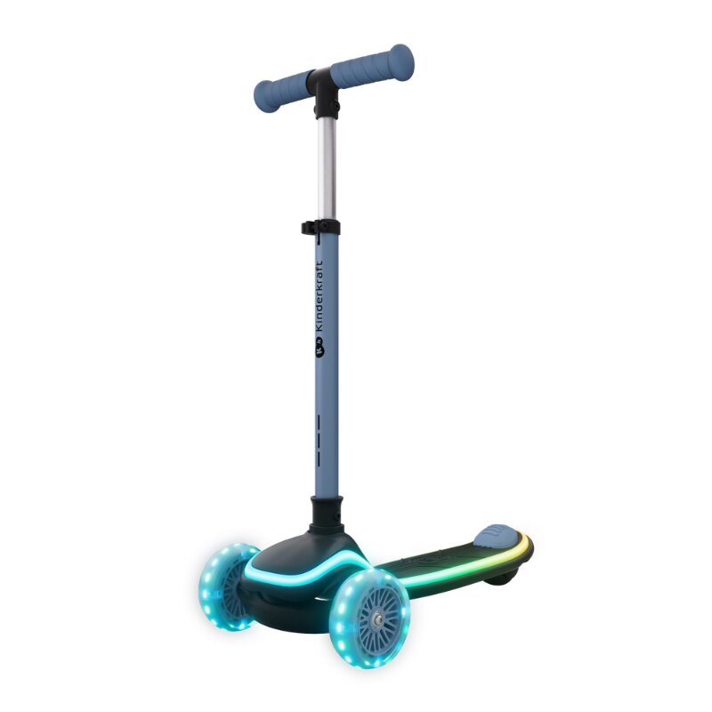 KINDERKRAFT Trotineta pentru copii Raket Up Blue pliabila reglabila cu lumini Led si scaunel