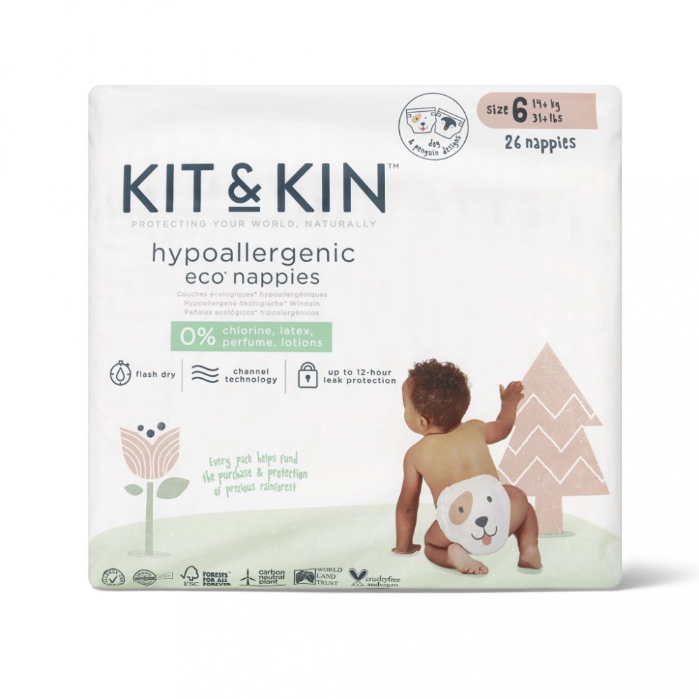 Kit and Kin Scutece hipoalergenice Eco KitKin marimea 6 14 kg + 26 buc